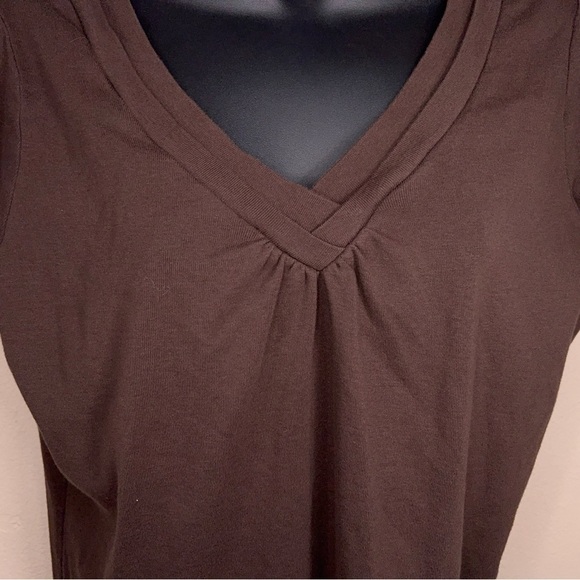 LARGE ST JOHNS BAY BROWN SHORT SLEEVE TOP PUFF SLEEVE VNECK COTTON - Picture 5 of 12